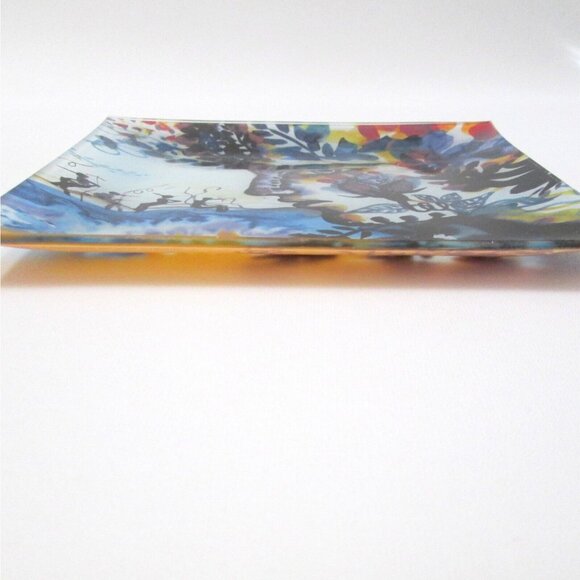 Zaida Del Rio Glass Dish Cuban Artist 8" Square Plate Flower Lady By Ocean - Picture 4 of 7